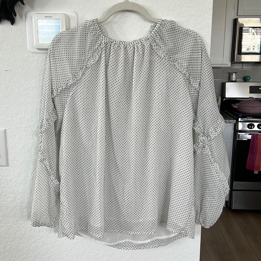 LOFT Ruffle Trim Polka Dot Blouse